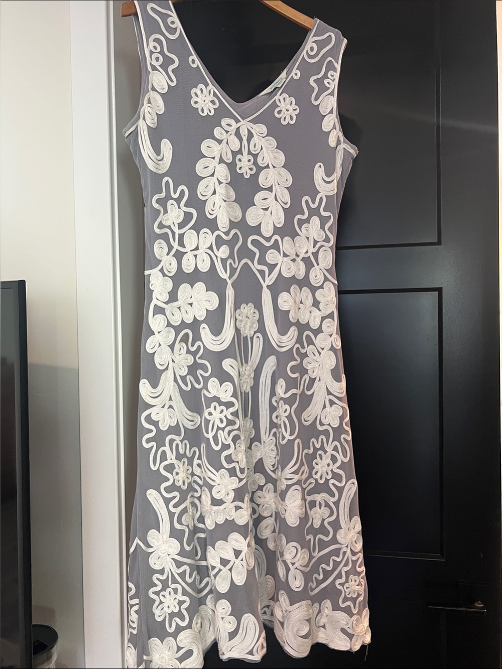 Sundance Gray Midi Dress with White Floral Embroidery